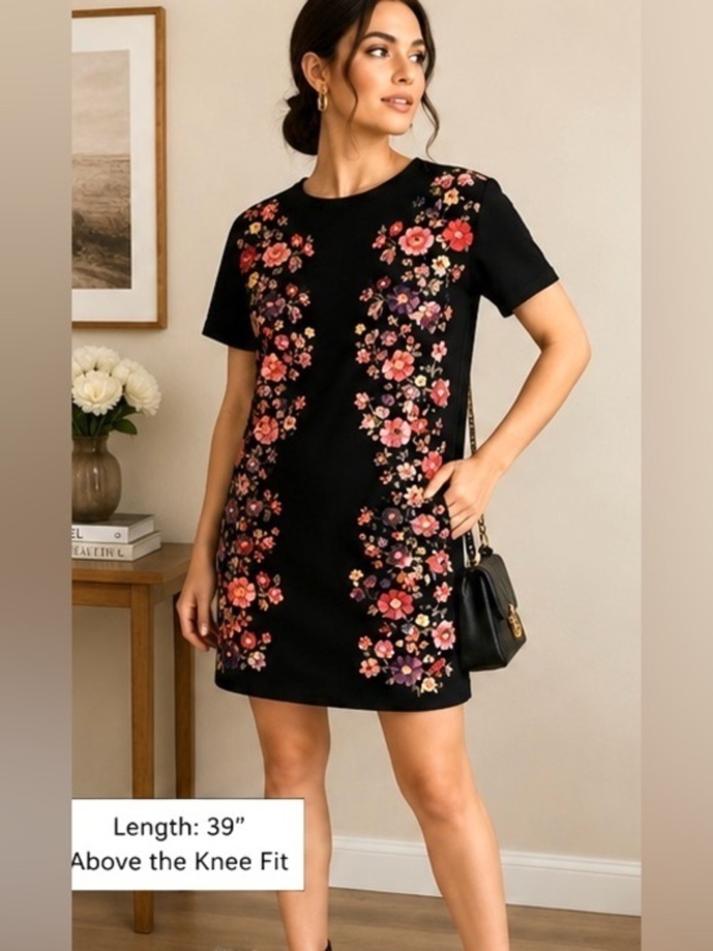 🌸🌺🌼👗Zara Trafaluc Floral Knee-Length Dress | Black | Size Small | Spring/Summer